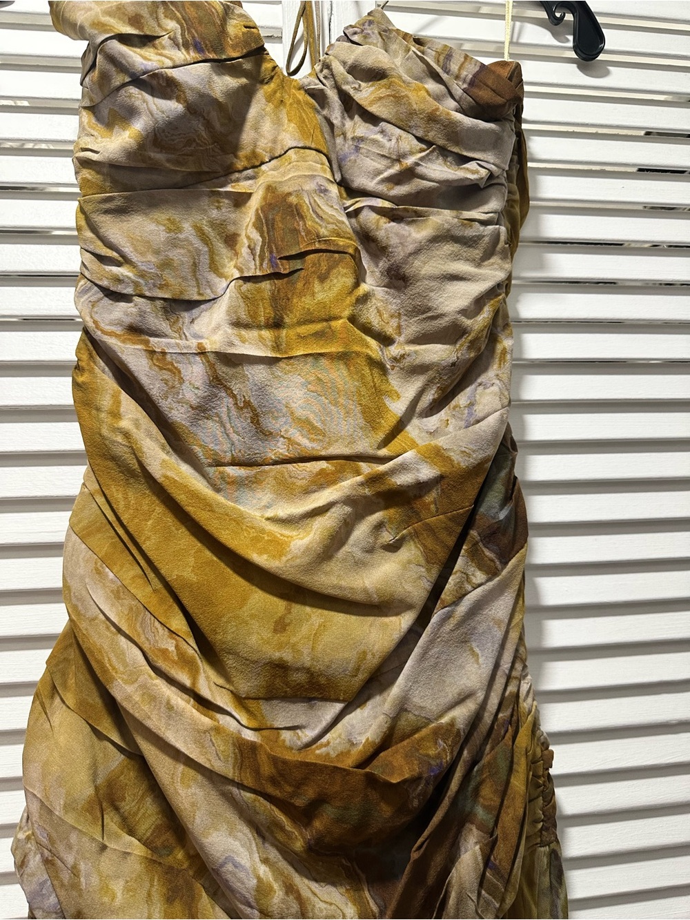 Zara Marbled Silk Maxi Ruched Dress - Picture 3 of 11